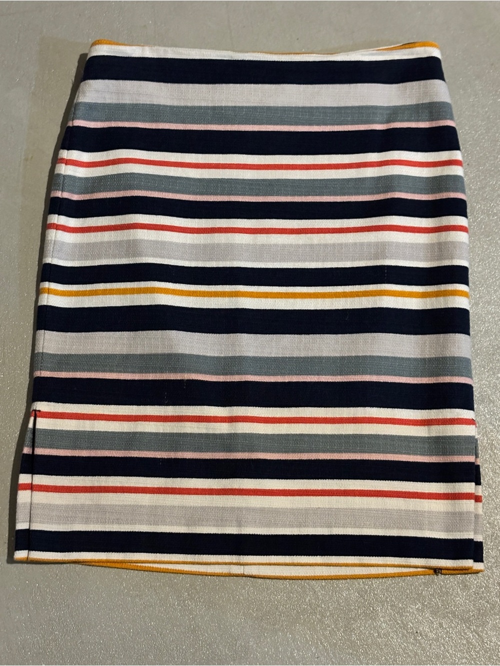 LOFT Navy Striped Mini Skirt with White, Pink & Mustard Accents